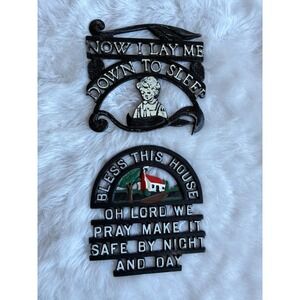 Vintage iron trivet set of 2 kitchen cottagecore Bless this house